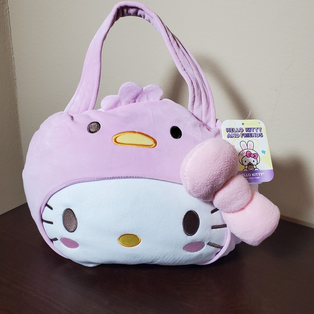 Hello Kitty & Friends Plush Easter Basket Large Pink & White Handle Spring NWT